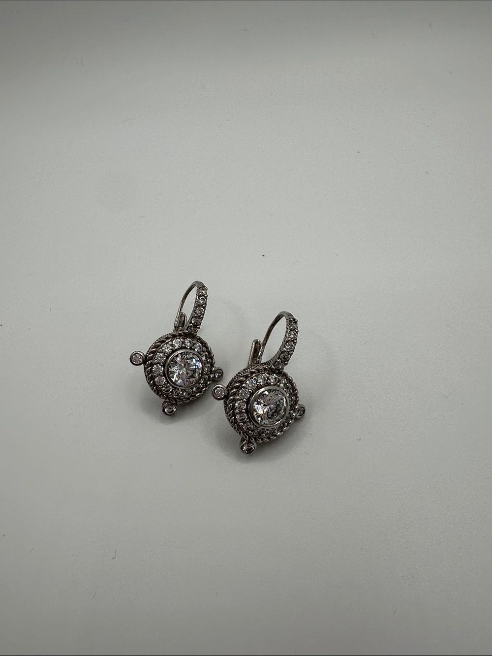 Judith Ripka Silver Crystal Halo Drop Earrings